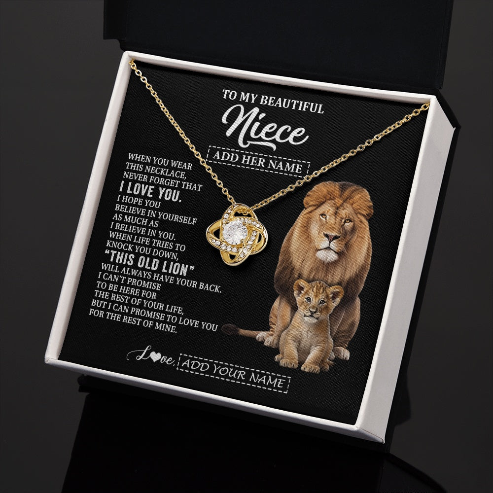 Love Knot Necklace 18K Yellow Gold Finish | 2 | Personalized To My Niece Gifts From Uncle Necklace This Old Lion Love You Niece Birthday Gifts Graduation Christmas Jewelry Customized Gift Box Message Card | https://teecentury.