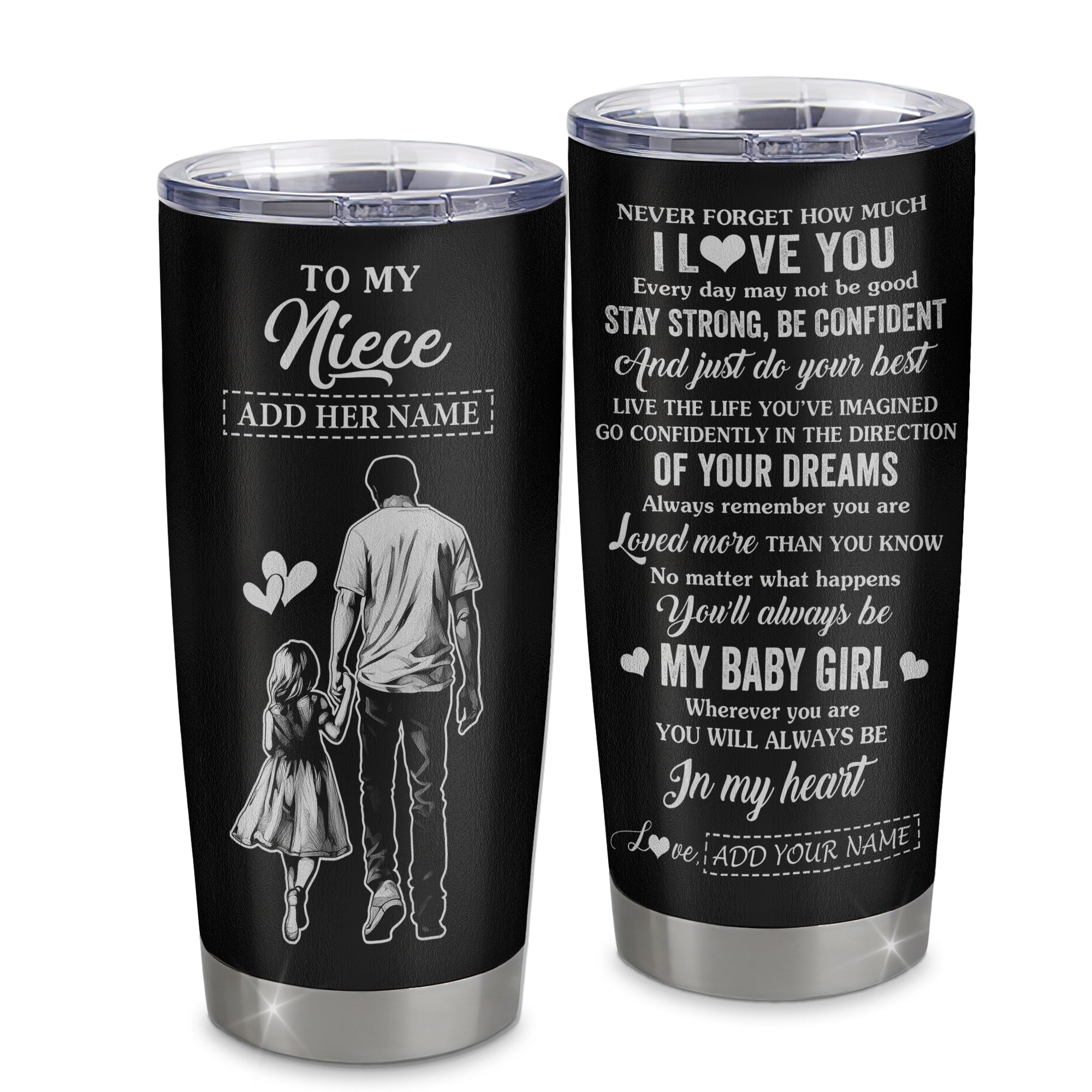Personalized To My Niece Gifts From Uncle Tumbler Never Forget How Much I Love You Niece Birthday Graduation Christmas Gift Custom Stainless Steel Travel Mug | teecentury