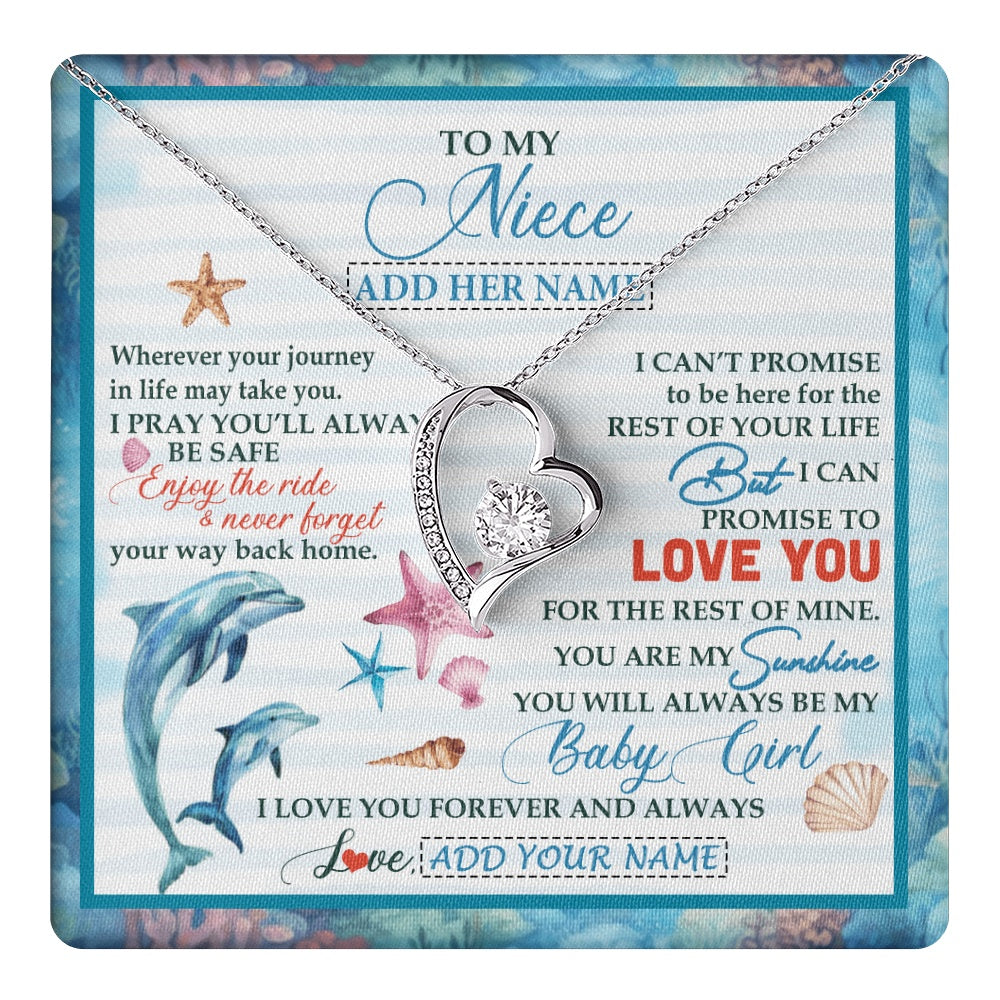 Forever Love Necklace 14K White Gold Finish | 1 | Personalized To My Niece Gifts Necklace Dolphin From Aunt Uncle My Sunshine Jewelry For Niece Birthday Gift Christmas Graduation Custom Gift Box Message Card | https://teecentury.