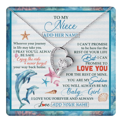 Forever Love Necklace 14K White Gold Finish | 1 | Personalized To My Niece Gifts Necklace Dolphin From Aunt Uncle My Sunshine Jewelry For Niece Birthday Gift Christmas Graduation Custom Gift Box Message Card | https://teecentury.