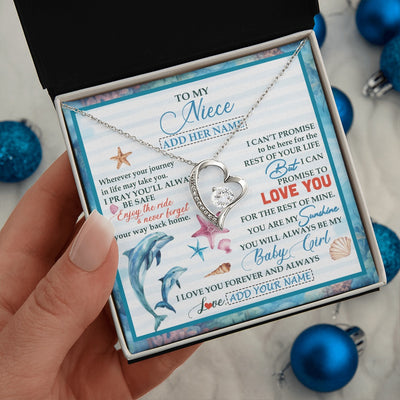 Forever Love Necklace 14K White Gold Finish | 2 | Personalized To My Niece Gifts Necklace Dolphin From Aunt Uncle My Sunshine Jewelry For Niece Birthday Gift Christmas Graduation Custom Gift Box Message Card | https://teecentury.