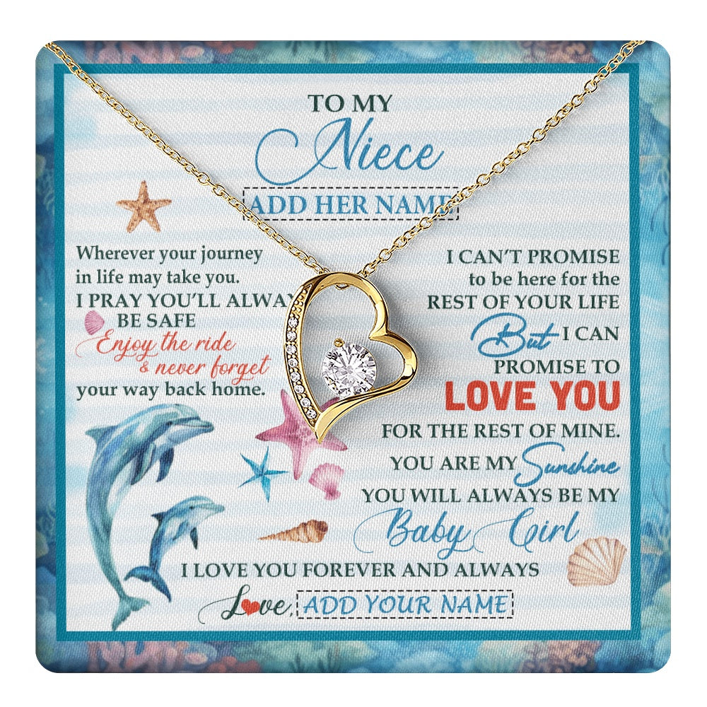 Forever Love Necklace 18K Yellow Gold Finish | 1 | Personalized To My Niece Gifts Necklace Dolphin From Aunt Uncle My Sunshine Jewelry For Niece Birthday Gift Christmas Graduation Custom Gift Box Message Card | https://teecentury.