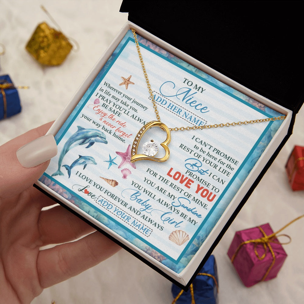 Forever Love Necklace 18K Yellow Gold Finish | 2 | Personalized To My Niece Gifts Necklace Dolphin From Aunt Uncle My Sunshine Jewelry For Niece Birthday Gift Christmas Graduation Custom Gift Box Message Card | https://teecentury.