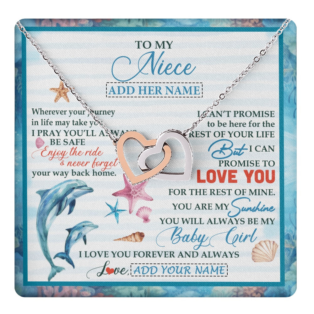 Interlocking Hearts Necklace Stainless Steel & Rose Gold Finish | 1 | Personalized To My Niece Gifts Necklace Dolphin From Aunt Uncle My Sunshine Jewelry For Niece Birthday Gift Christmas Graduation Custom Gift Box Message Card | https://teecentury.