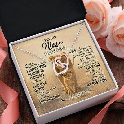 Interlocking Hearts Necklace Stainless Steel & Rose Gold Finish | 2 | Personalized To My Niece Gifts Necklace From Aunt Auntie Always Remember Lion Gifts For Niece Birthday Graduation Christmas Custom Gift Box Message Card | https://teecentury.