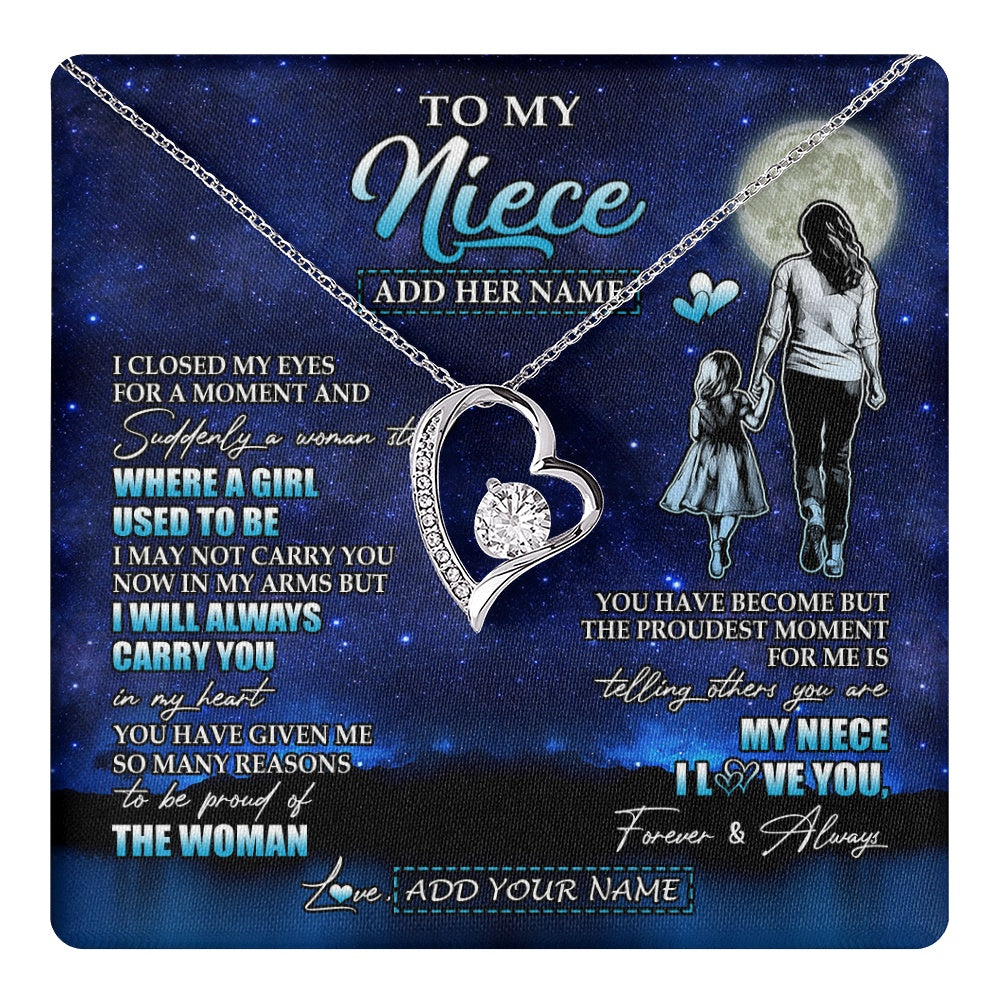 Forever Love Necklace 14K White Gold Finish | 1 | Personalized To My Niece Gifts Necklace From Aunt Auntie I Closed My Eyes For A Moment Niece Birthday Graduation Christmas Customized Gift Box Message Card | teecentury.myshopify