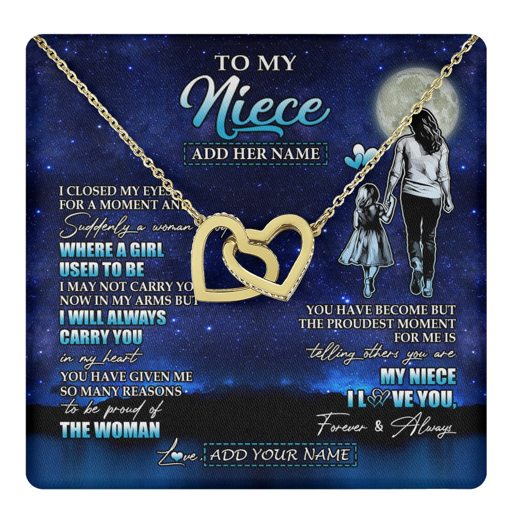 Interlocking Hearts Necklace 18K Yellow Gold Finish | 1 | Personalized To My Niece Gifts Necklace From Aunt Auntie I Closed My Eyes For A Moment Niece Birthday Graduation Christmas Customized Gift Box Message Card | teecentury.myshopify