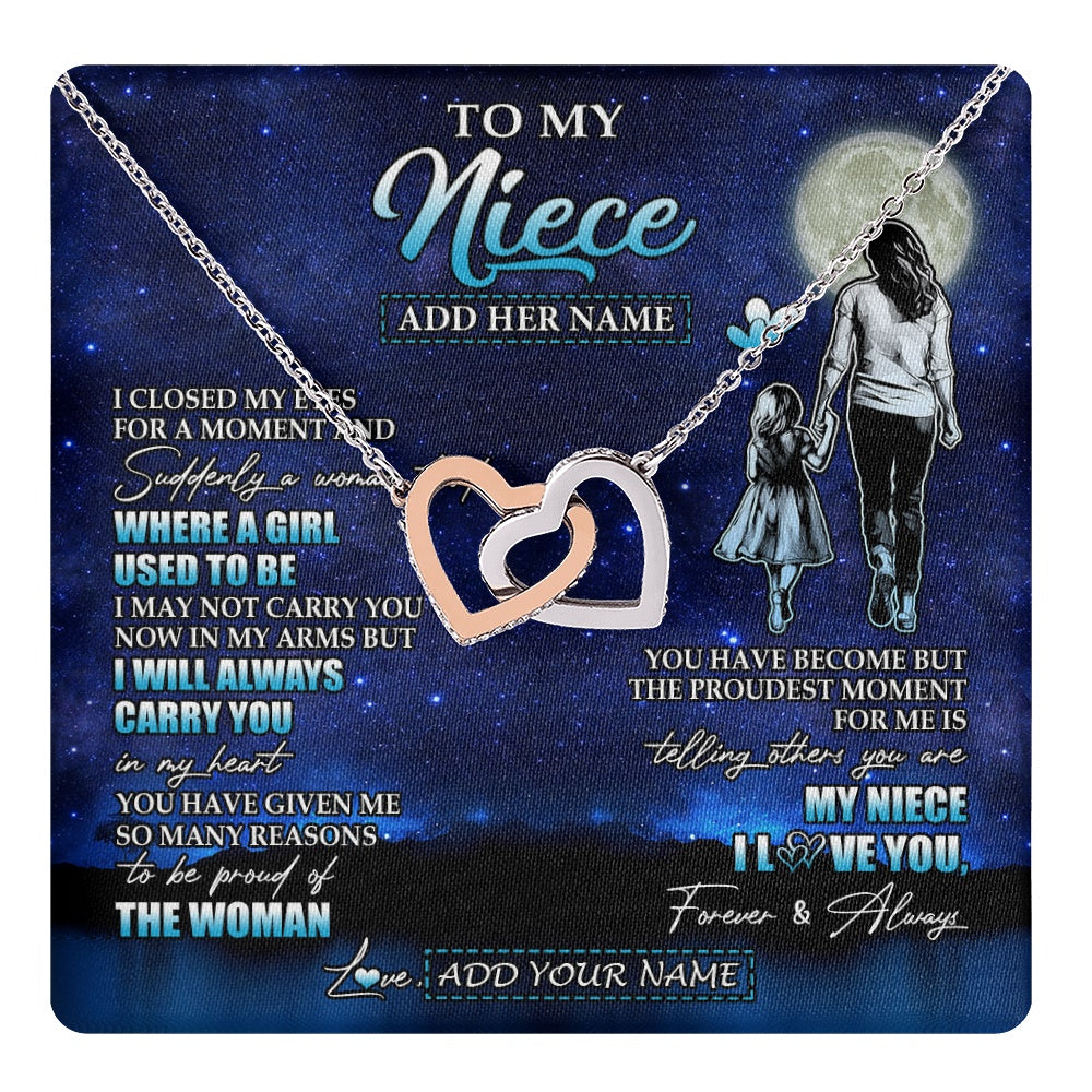 Interlocking Hearts Necklace Stainless Steel & Rose Gold Finish | 1 | Personalized To My Niece Gifts Necklace From Aunt Auntie I Closed My Eyes For A Moment Niece Birthday Graduation Christmas Customized Gift Box Message Card | teecentury.myshopify