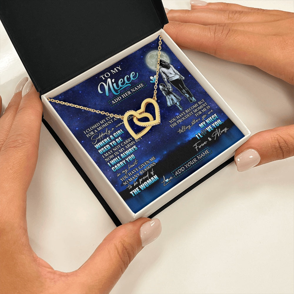 Interlocking Hearts Necklace 18K Yellow Gold Finish | 2 | Personalized To My Niece Gifts Necklace From Aunt Auntie I Closed My Eyes For A Moment Niece Birthday Graduation Christmas Customized Gift Box Message Card | teecentury.myshopify