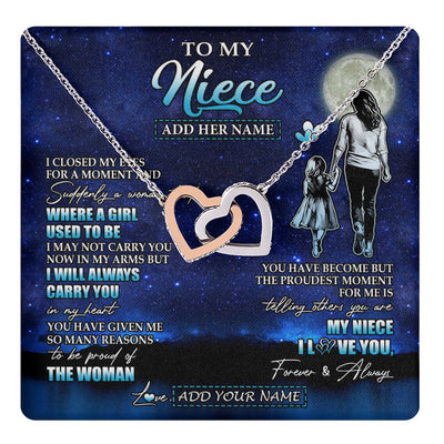 Interlocking Hearts Necklace Stainless Steel & Rose Gold Finish | 1 | Personalized To My Niece Gifts Necklace From Aunt Auntie I Closed My Eyes For A Moment Niece Birthday Graduation Christmas Customized Gift Box Message Card | teecentury.myshopify