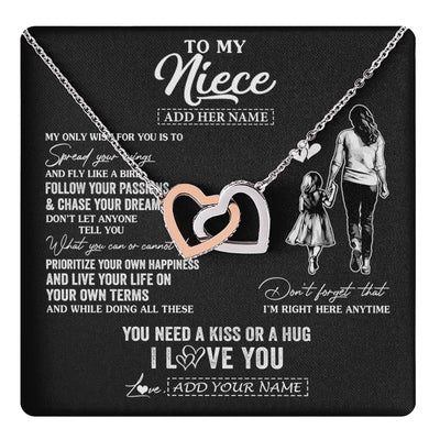 Interlocking Hearts Necklace Stainless Steel & Rose Gold Finish | 1 | Personalized To My Niece Gifts Necklace From Aunt Auntie My Only Wish For You Niece Birthday Gifts Graduation Christmas Customized Gift Box Message Card | teecentury.myshopify