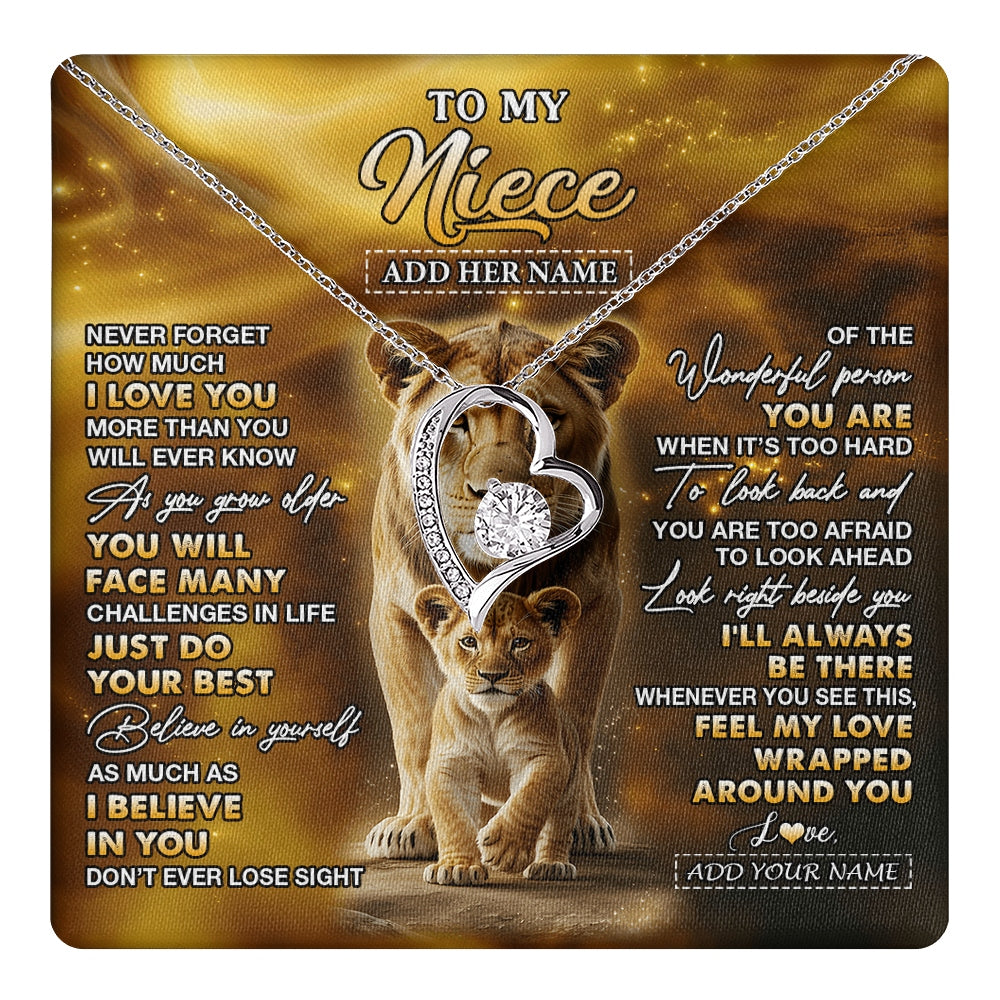 Forever Love Necklace 14K White Gold Finish | 1 | Personalized To My Niece Gifts Necklace From Aunt Auntie Never Forget How Much I Love You Lion Niece Birthday Gifts Christmas Custom Gift Box Message Card | https://teecentury.