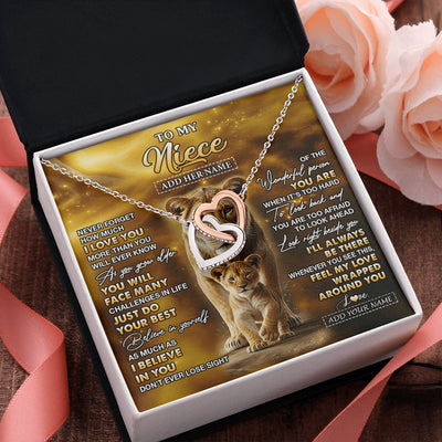 Interlocking Hearts Necklace Stainless Steel & Rose Gold Finish | 2 | Personalized To My Niece Gifts Necklace From Aunt Auntie Never Forget How Much I Love You Lion Niece Birthday Gifts Christmas Custom Gift Box Message Card | https://teecentury.