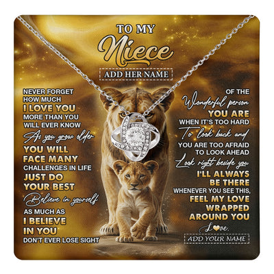Love Knot Necklace 14K White Gold Finish | 1 | Personalized To My Niece Gifts Necklace From Aunt Auntie Never Forget How Much I Love You Lion Niece Birthday Gifts Christmas Custom Gift Box Message Card | https://teecentury.