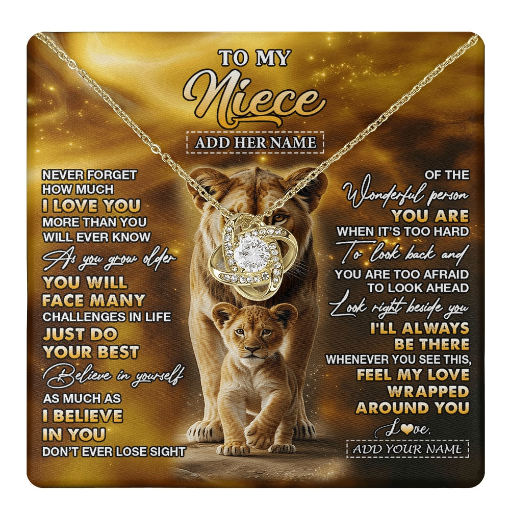 Love Knot Necklace 18K Yellow Gold Finish | 1 | Personalized To My Niece Gifts Necklace From Aunt Auntie Never Forget How Much I Love You Lion Niece Birthday Gifts Christmas Custom Gift Box Message Card | https://teecentury.