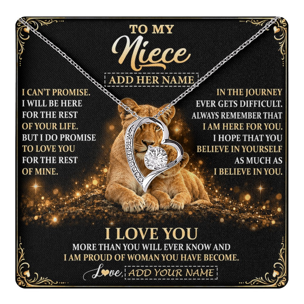 Forever Love Necklace 14K White Gold Finish | 1 | Personalized To My Niece Gifts Necklace From Aunt Auntie To Niece Birthday Gifts Love You Forever Lion Graduation Christmas Custom Gift Box Message Card | https://teecentury.