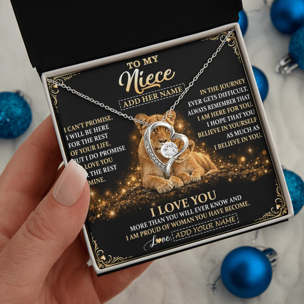 Forever Love Necklace 14K White Gold Finish | 2 | Personalized To My Niece Gifts Necklace From Aunt Auntie To Niece Birthday Gifts Love You Forever Lion Graduation Christmas Custom Gift Box Message Card | https://teecentury.