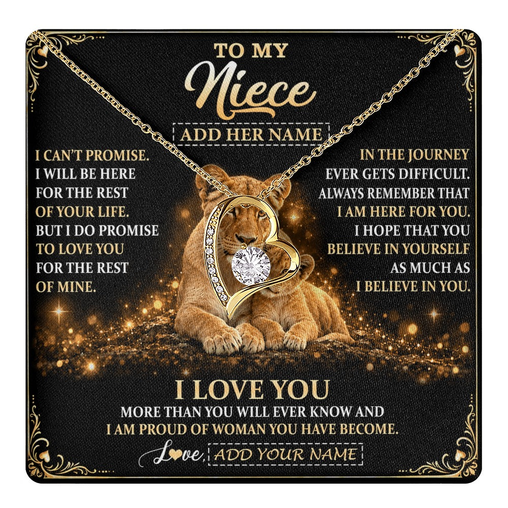 Forever Love Necklace 18K Yellow Gold Finish | 1 | Personalized To My Niece Gifts Necklace From Aunt Auntie To Niece Birthday Gifts Love You Forever Lion Graduation Christmas Custom Gift Box Message Card | https://teecentury.