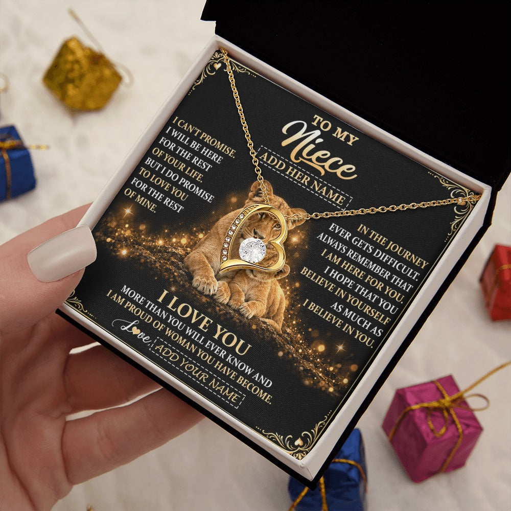 Forever Love Necklace 18K Yellow Gold Finish | 2 | Personalized To My Niece Gifts Necklace From Aunt Auntie To Niece Birthday Gifts Love You Forever Lion Graduation Christmas Custom Gift Box Message Card | https://teecentury.