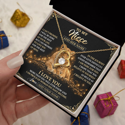 Forever Love Necklace 18K Yellow Gold Finish | 2 | Personalized To My Niece Gifts Necklace From Aunt Auntie To Niece Birthday Gifts Love You Forever Lion Graduation Christmas Custom Gift Box Message Card | https://teecentury.