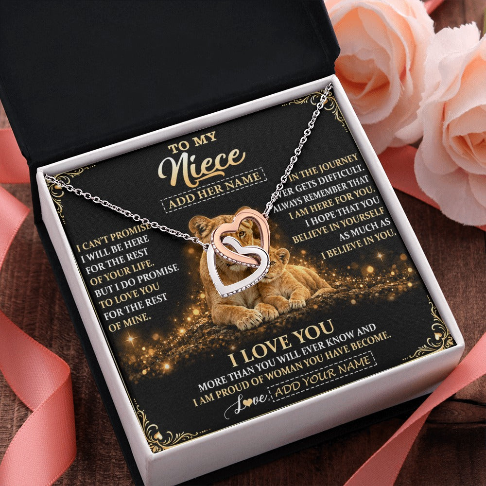 Interlocking Hearts Necklace Stainless Steel & Rose Gold Finish | 2 | Personalized To My Niece Gifts Necklace From Aunt Auntie To Niece Birthday Gifts Love You Forever Lion Graduation Christmas Custom Gift Box Message Card | https://teecentury.