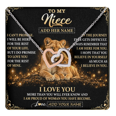 Interlocking Hearts Necklace Stainless Steel & Rose Gold Finish | 1 | Personalized To My Niece Gifts Necklace From Aunt Auntie To Niece Birthday Gifts Love You Forever Lion Graduation Christmas Custom Gift Box Message Card | https://teecentury.