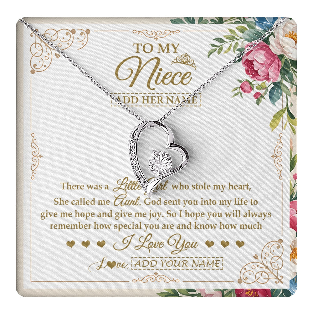 Forever Love Necklace 14K White Gold Finish | 1 | Personalized To My Niece Gifts Necklace From Aunt Filled With My Love Niece Birthday Gifts Graduation Wedding Valentines Christmas Gift Box Message Card | https://teecentury.