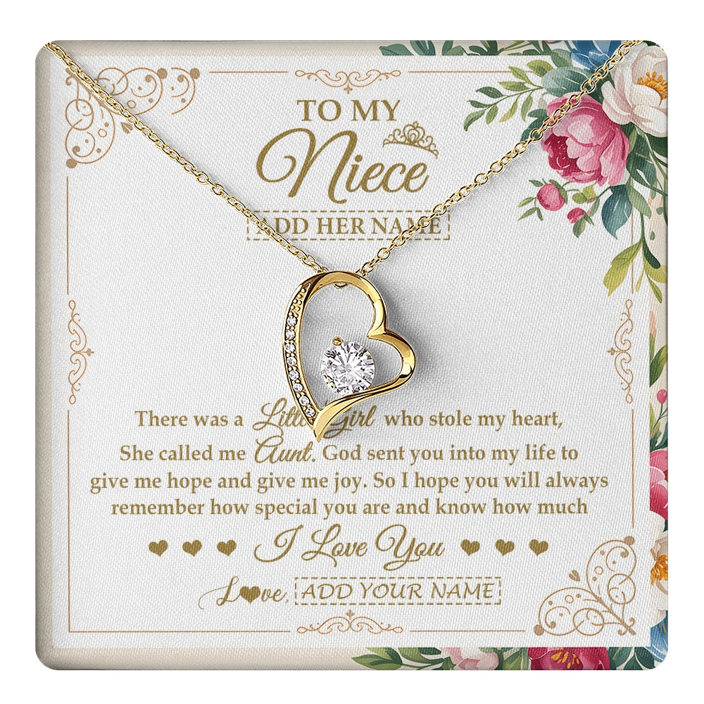 Forever Love Necklace 18K Yellow Gold Finish | 1 | Personalized To My Niece Gifts Necklace From Aunt Filled With My Love Niece Birthday Gifts Graduation Wedding Valentines Christmas Gift Box Message Card | https://teecentury.