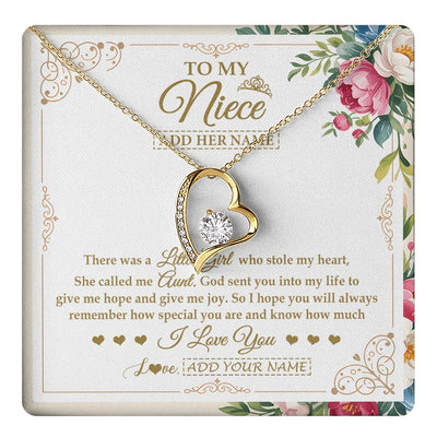 Forever Love Necklace 18K Yellow Gold Finish | 1 | Personalized To My Niece Gifts Necklace From Aunt Filled With My Love Niece Birthday Gifts Graduation Wedding Valentines Christmas Gift Box Message Card | https://teecentury.