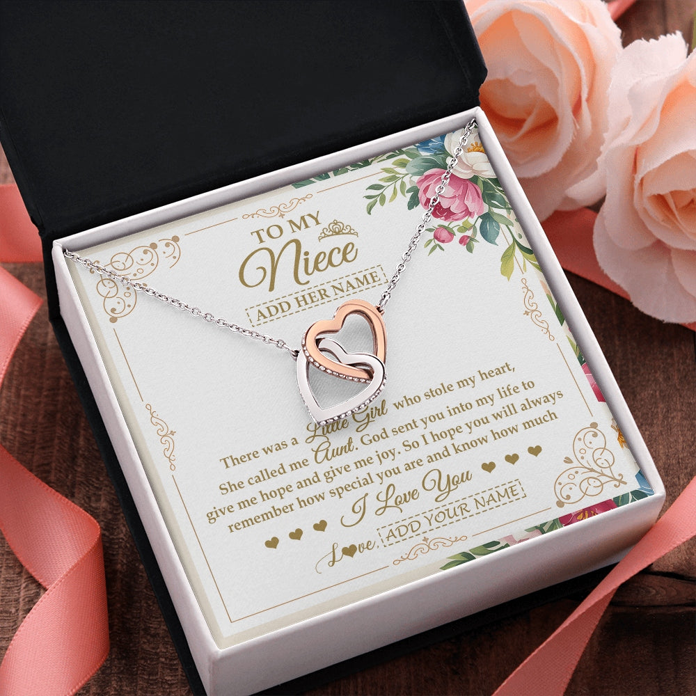 Interlocking Hearts Necklace Stainless Steel & Rose Gold Finish | 2 | Personalized To My Niece Gifts Necklace From Aunt Filled With My Love Niece Birthday Gifts Graduation Wedding Valentines Christmas Gift Box Message Card | https://teecentury.