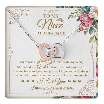 Interlocking Hearts Necklace Stainless Steel & Rose Gold Finish | 1 | Personalized To My Niece Gifts Necklace From Aunt Filled With My Love Niece Birthday Gifts Graduation Wedding Valentines Christmas Gift Box Message Card | https://teecentury.
