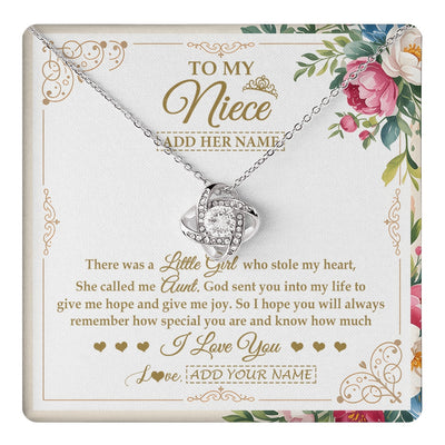 Love Knot Necklace 14K White Gold Finish | 1 | Personalized To My Niece Gifts Necklace From Aunt Filled With My Love Niece Birthday Gifts Graduation Wedding Valentines Christmas Gift Box Message Card | https://teecentury.