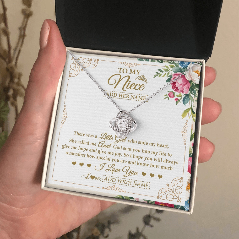 Love Knot Necklace 14K White Gold Finish | 2 | Personalized To My Niece Gifts Necklace From Aunt Filled With My Love Niece Birthday Gifts Graduation Wedding Valentines Christmas Gift Box Message Card | https://teecentury.