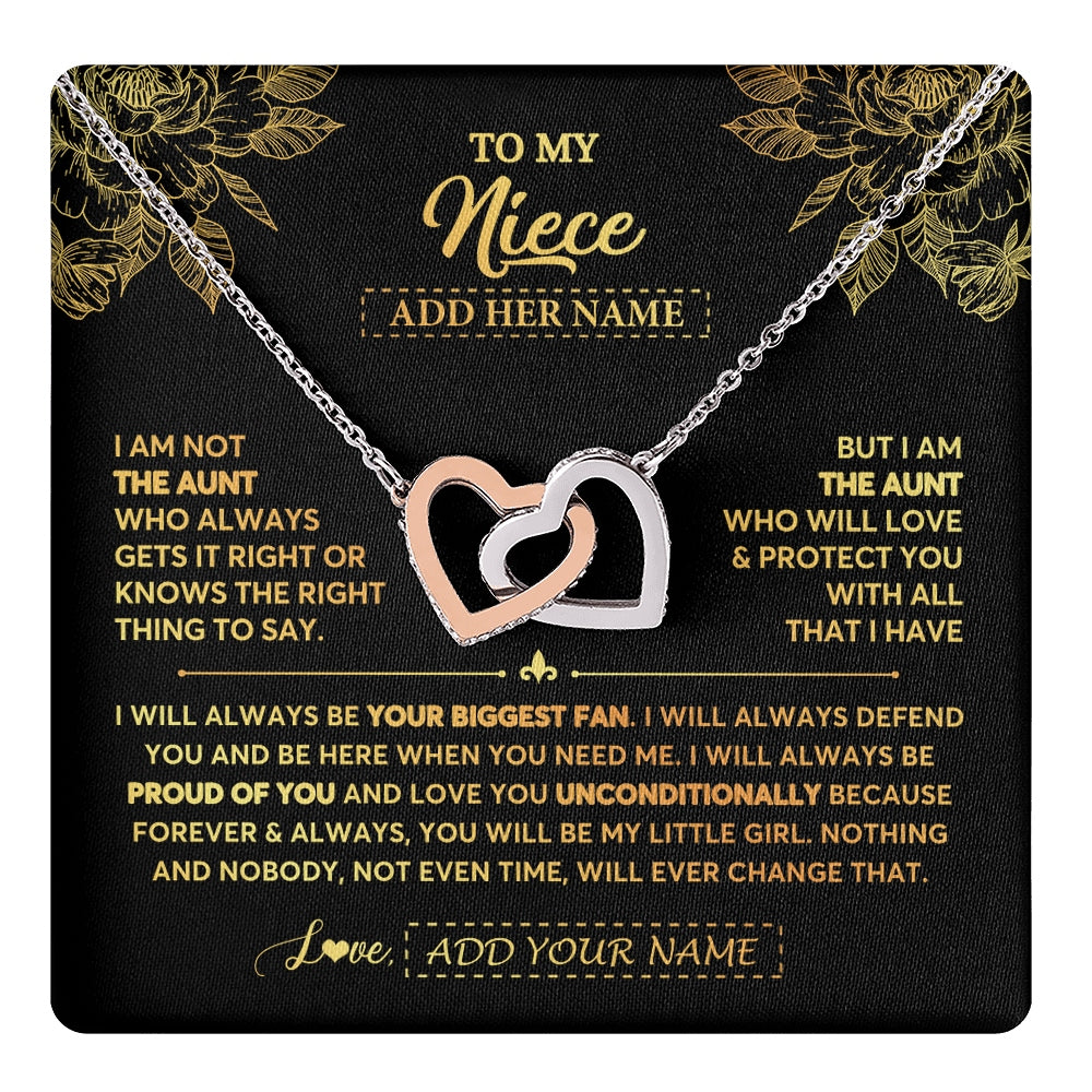 Interlocking Hearts Necklace Stainless Steel & Rose Gold Finish | 1 | Personalized To My Niece Gifts Necklace From Aunt Meaningful Family Jewelry Birthday Gifts For Niece Graduation Christmas Custom Gift Box Message Card | https://teecentury.