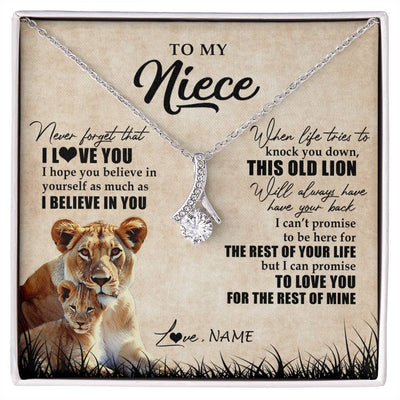Alluring Beauty Necklace 14K White Gold Finish | Personalized To My Niece Gifts Necklace From Aunt Old Lion Niece Jewelry Birthday Gifts Graduation Christmas Customized Gift Box Message Card | teecentury