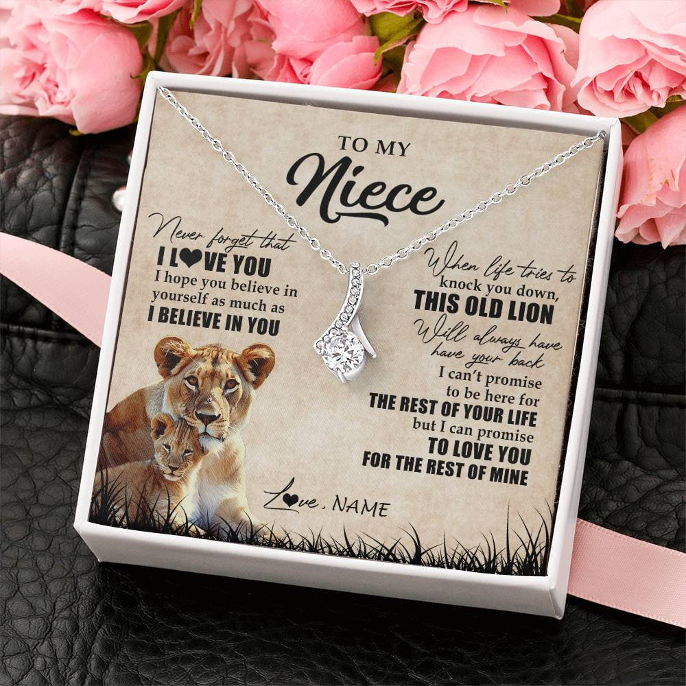 Alluring Beauty Necklace 14K White Gold Finish | Personalized To My Niece Gifts Necklace From Aunt Old Lion Niece Jewelry Birthday Gifts Graduation Christmas Customized Gift Box Message Card | teecentury