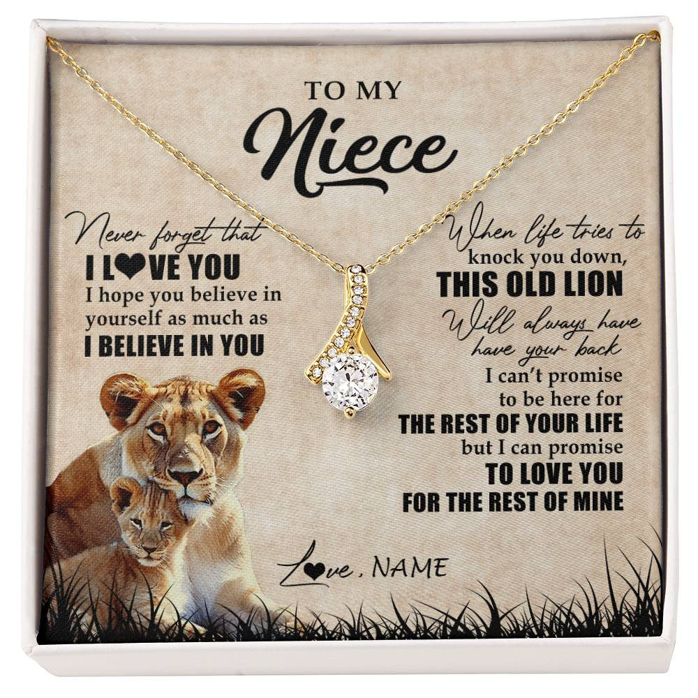 Alluring Beauty Necklace 18K Yellow Gold Finish | Personalized To My Niece Gifts Necklace From Aunt Old Lion Niece Jewelry Birthday Gifts Graduation Christmas Customized Gift Box Message Card | teecentury