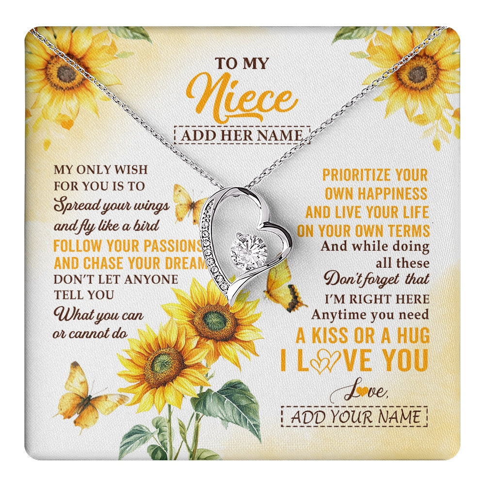 Forever Love Necklace 14K White Gold Finish | 1 | Personalized To My Niece Gifts Necklace From Aunt Sunflower My Only Wish For You Niece Birthday Gifts Graduation Christmas Custom Gift Box Message Card | https://teecentury.