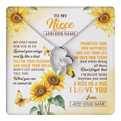 Forever Love Necklace 14K White Gold Finish | 1 | Personalized To My Niece Gifts Necklace From Aunt Sunflower My Only Wish For You Niece Birthday Gifts Graduation Christmas Custom Gift Box Message Card | https://teecentury.