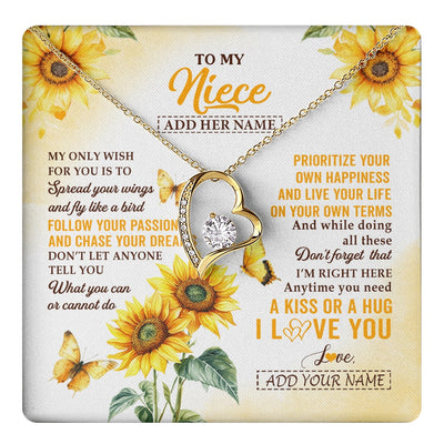 Forever Love Necklace 18K Yellow Gold Finish | 1 | Personalized To My Niece Gifts Necklace From Aunt Sunflower My Only Wish For You Niece Birthday Gifts Graduation Christmas Custom Gift Box Message Card | https://teecentury.