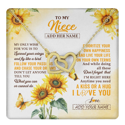 Interlocking Hearts Necklace 18K Yellow Gold Finish | 1 | Personalized To My Niece Gifts Necklace From Aunt Sunflower My Only Wish For You Niece Birthday Gifts Graduation Christmas Custom Gift Box Message Card | https://teecentury.