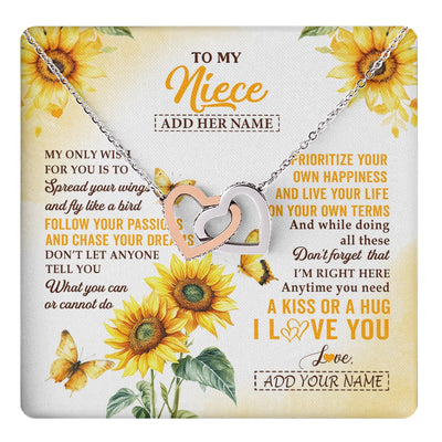 Interlocking Hearts Necklace Stainless Steel & Rose Gold Finish | 1 | Personalized To My Niece Gifts Necklace From Aunt Sunflower My Only Wish For You Niece Birthday Gifts Graduation Christmas Custom Gift Box Message Card | https://teecentury.