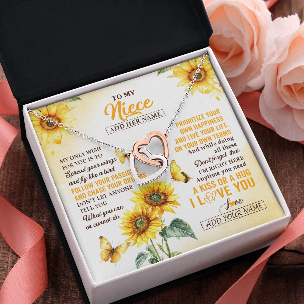 Interlocking Hearts Necklace Stainless Steel & Rose Gold Finish | 2 | Personalized To My Niece Gifts Necklace From Aunt Sunflower My Only Wish For You Niece Birthday Gifts Graduation Christmas Custom Gift Box Message Card | https://teecentury.
