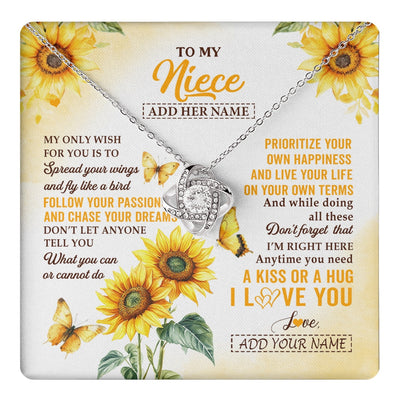 Love Knot Necklace 14K White Gold Finish | 1 | Personalized To My Niece Gifts Necklace From Aunt Sunflower My Only Wish For You Niece Birthday Gifts Graduation Christmas Custom Gift Box Message Card | https://teecentury.
