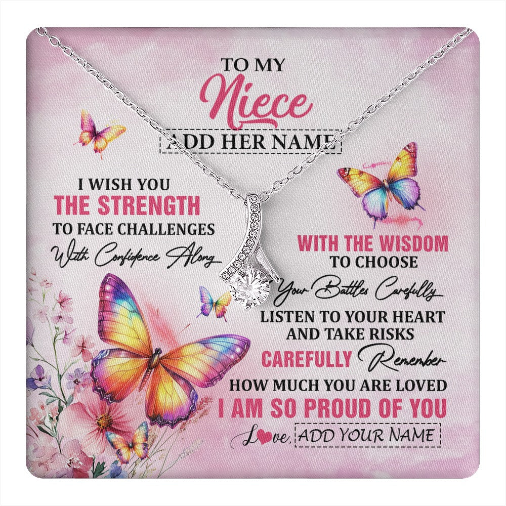 Alluring Beauty Necklace 14K White Gold Finish | 1 | Personalized To My Niece Gifts Necklace From Aunt Uncle Auntie I Wish You The Strength Butterfly Niece Birthday Gifts Christmas Custom Gift Box Message Card | https://teecentury.
