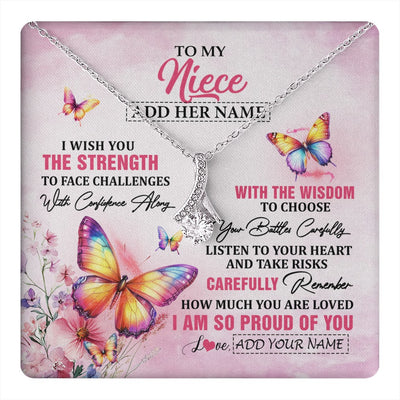 Alluring Beauty Necklace 14K White Gold Finish | 1 | Personalized To My Niece Gifts Necklace From Aunt Uncle Auntie I Wish You The Strength Butterfly Niece Birthday Gifts Christmas Custom Gift Box Message Card | https://teecentury.