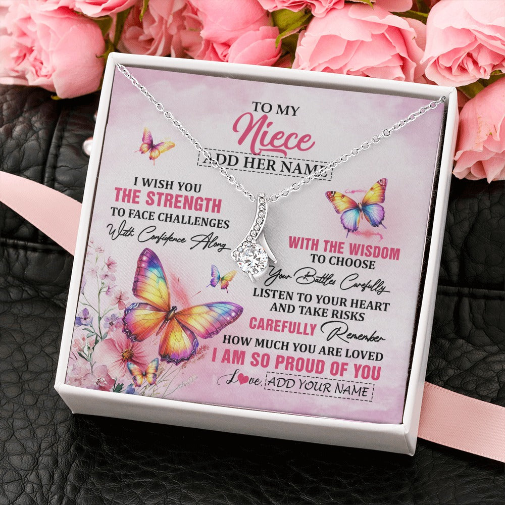 Alluring Beauty Necklace 14K White Gold Finish | 2 | Personalized To My Niece Gifts Necklace From Aunt Uncle Auntie I Wish You The Strength Butterfly Niece Birthday Gifts Christmas Custom Gift Box Message Card | https://teecentury.