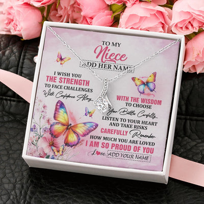 Alluring Beauty Necklace 14K White Gold Finish | 2 | Personalized To My Niece Gifts Necklace From Aunt Uncle Auntie I Wish You The Strength Butterfly Niece Birthday Gifts Christmas Custom Gift Box Message Card | https://teecentury.