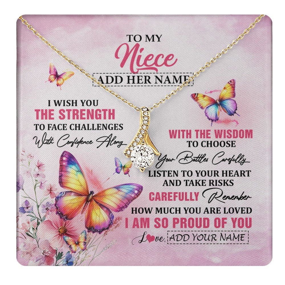 Alluring Beauty Necklace 18K Yellow Gold Finish | 1 | Personalized To My Niece Gifts Necklace From Aunt Uncle Auntie I Wish You The Strength Butterfly Niece Birthday Gifts Christmas Custom Gift Box Message Card | https://teecentury.