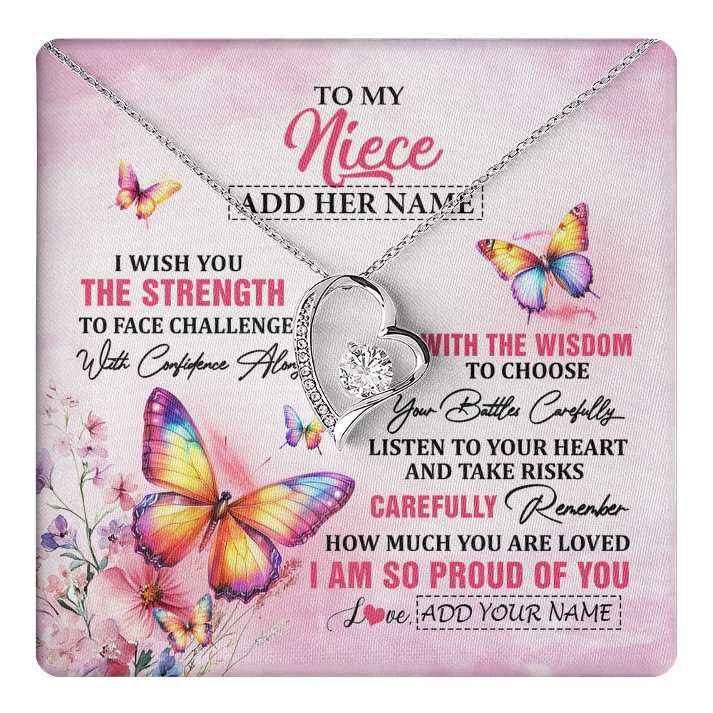 Forever Love Necklace 14K White Gold Finish | 1 | Personalized To My Niece Gifts Necklace From Aunt Uncle Auntie I Wish You The Strength Butterfly Niece Birthday Gifts Christmas Custom Gift Box Message Card | https://teecentury.